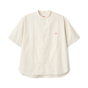 MEN'S COTTON LINEN SHORT SLEEVE BAND COLLAR SHIRT
