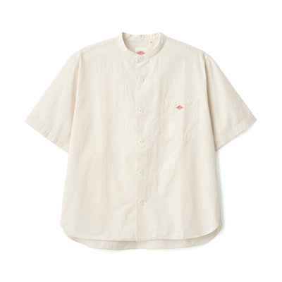MEN'S COTTON LINEN SHORT SLEEVE BAND COLLAR SHIRT