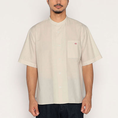 MEN'S COTTON LINEN SHORT SLEEVE BAND COLLAR SHIRT