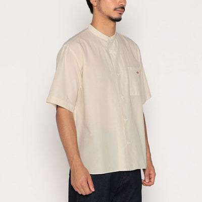 MEN'S COTTON LINEN SHORT SLEEVE BAND COLLAR SHIRT
