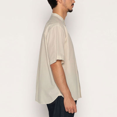 MEN'S COTTON LINEN SHORT SLEEVE BAND COLLAR SHIRT