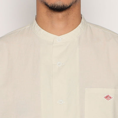 MEN'S COTTON LINEN SHORT SLEEVE BAND COLLAR SHIRT