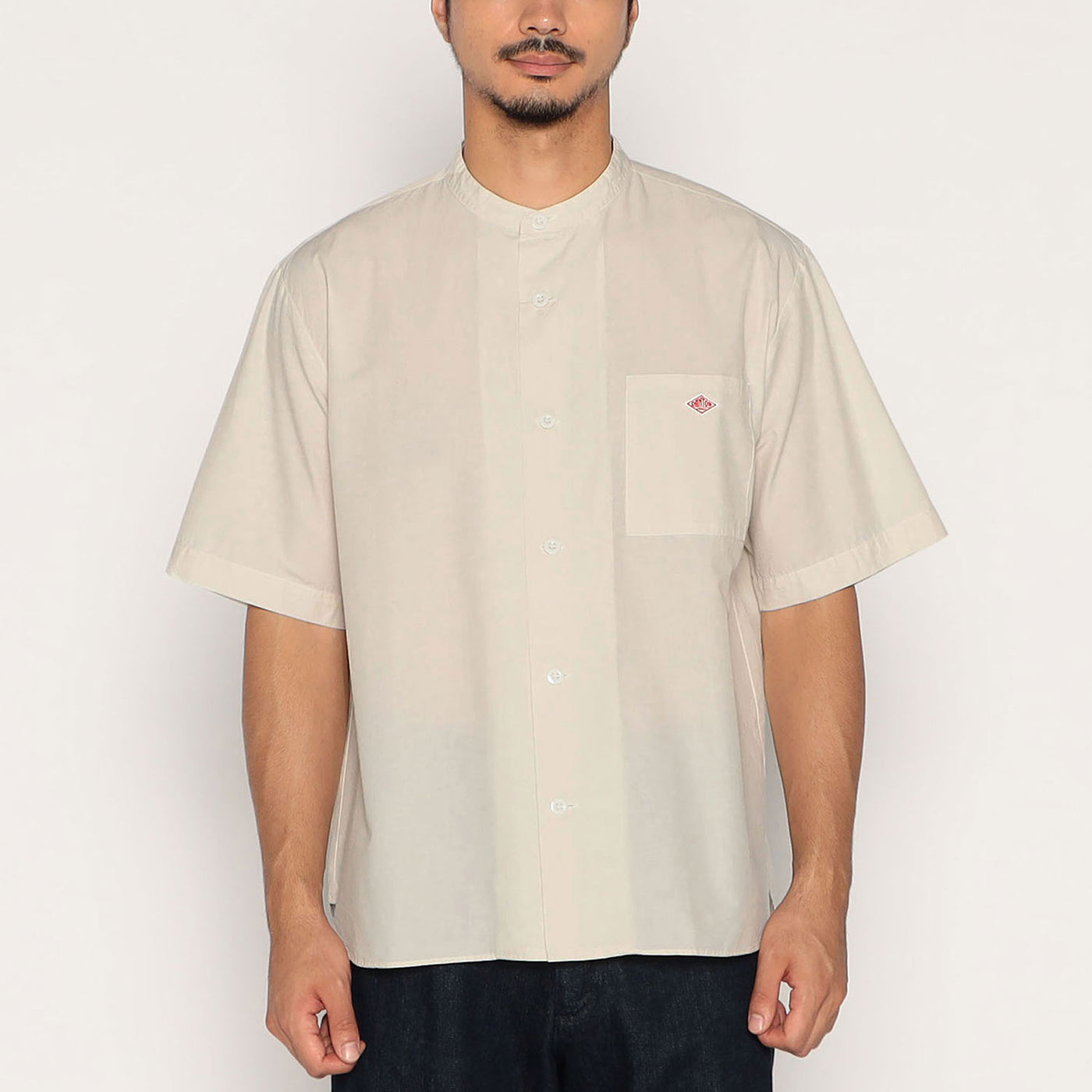 MEN'S COTTON LINEN SHORT SLEEVE BAND COLLAR SHIRT