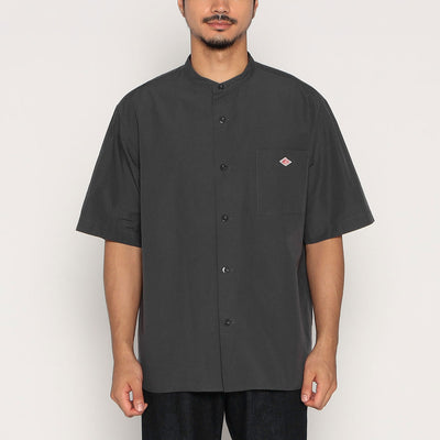 MEN'S COTTON LINEN SHORT SLEEVE BAND COLLAR SHIRT