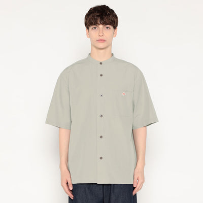 MEN'S COTTON LINEN SHORT SLEEVE BAND COLLAR SHIRT