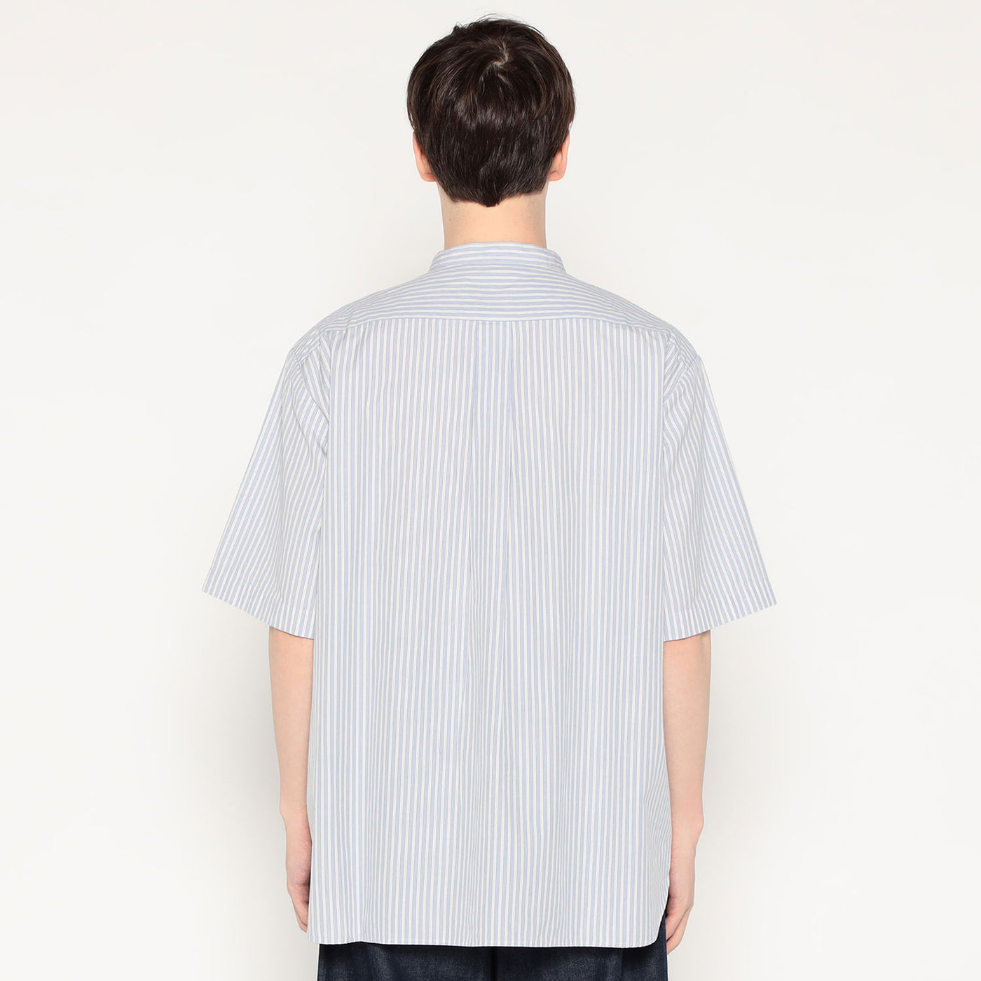 MEN'S COTTON LINEN SHORT SLEEVE BAND COLLAR SHIRT STRIPE