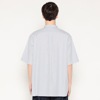 MEN'S COTTON LINEN SHORT SLEEVE BAND COLLAR SHIRT STRIPE