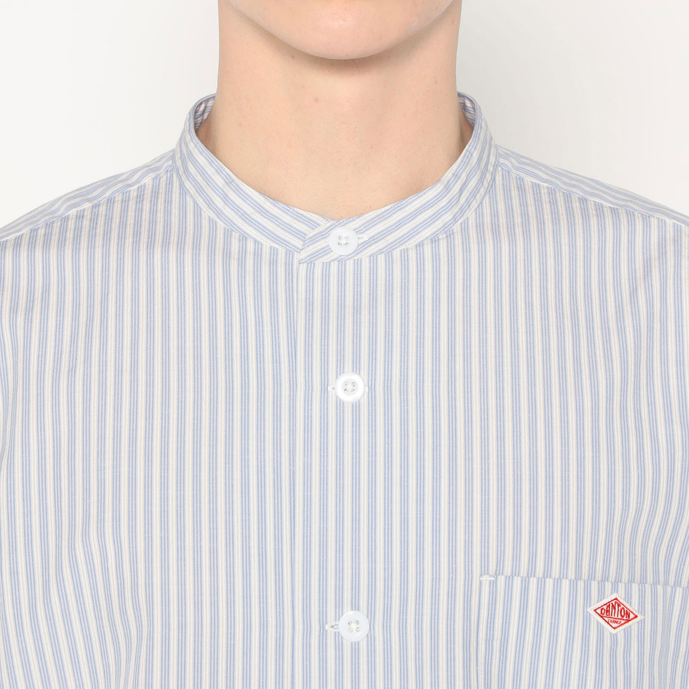MEN'S COTTON LINEN SHORT SLEEVE BAND COLLAR SHIRT STRIPE
