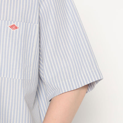 MEN'S COTTON LINEN SHORT SLEEVE BAND COLLAR SHIRT STRIPE