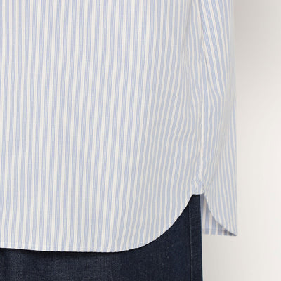 MEN'S COTTON LINEN SHORT SLEEVE BAND COLLAR SHIRT STRIPE