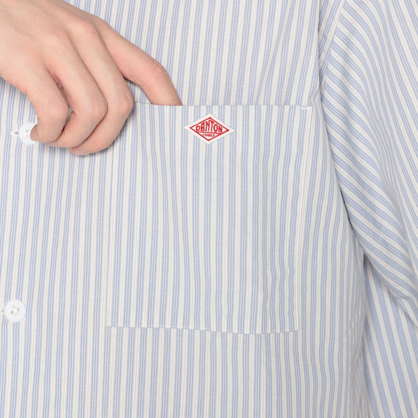 MEN'S COTTON LINEN SHORT SLEEVE BAND COLLAR SHIRT STRIPE