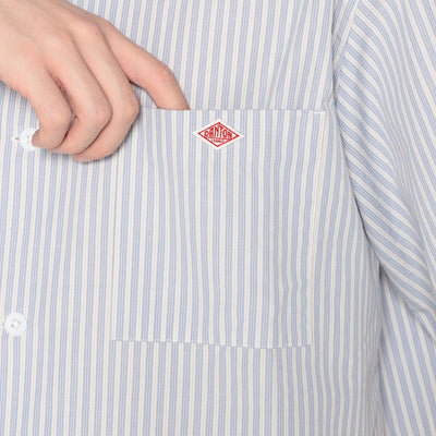 MEN'S COTTON LINEN SHORT SLEEVE BAND COLLAR SHIRT STRIPE