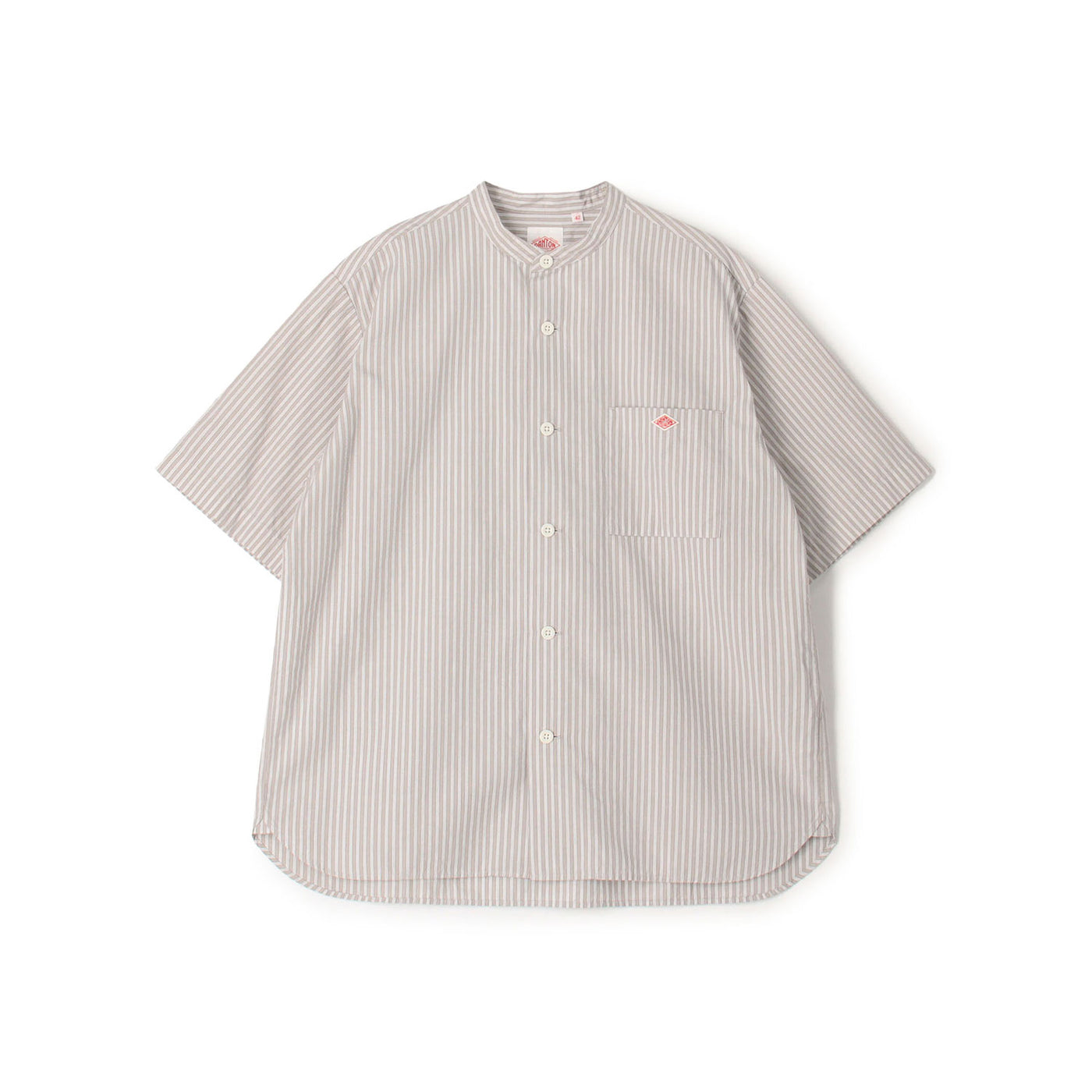 MEN'S COTTON LINEN SHORT SLEEVE BAND COLLAR SHIRT STRIPE