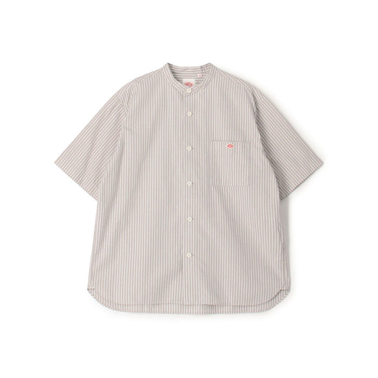 送料無料 日本 BAND SLEEVE SHORT LINEN COTTON MEN'S DANTON COLLAR STRIPE SHIRT トップス