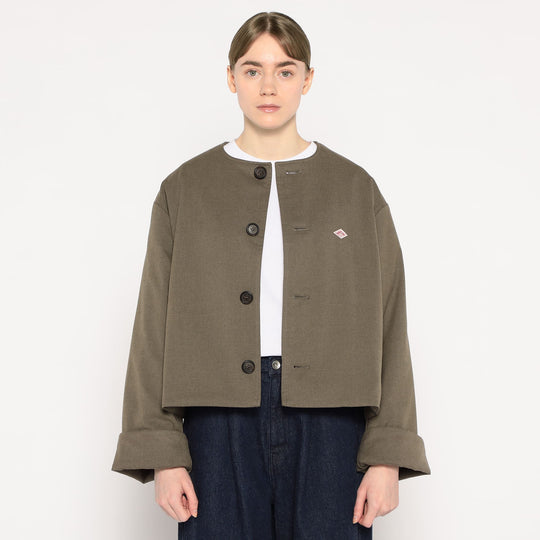 WOMEN'S WOOL LIKE INSULATION COLLARLESS WIDE JACKET