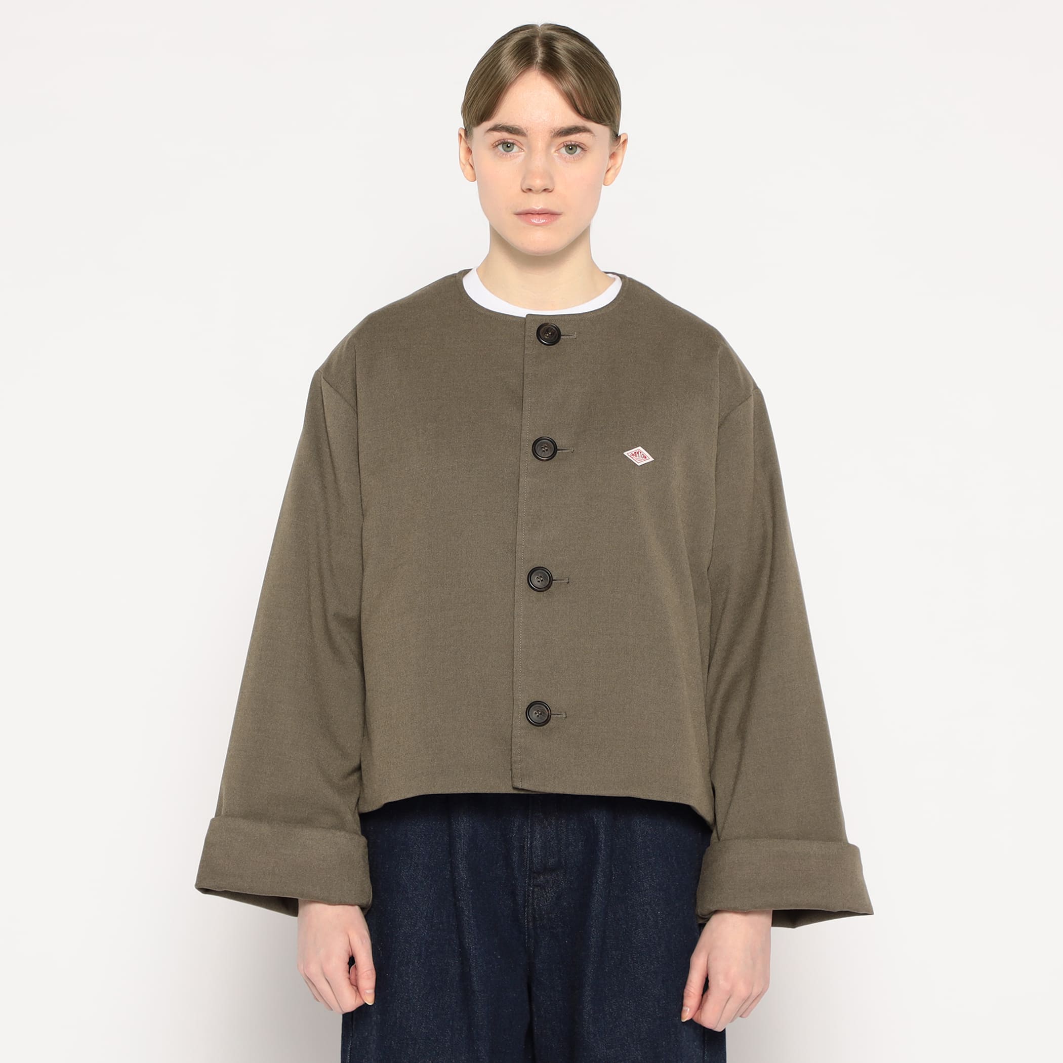 DANTON WOMEN'S WOOL LIKE INSULATION COLLARLESS WIDE JACKET