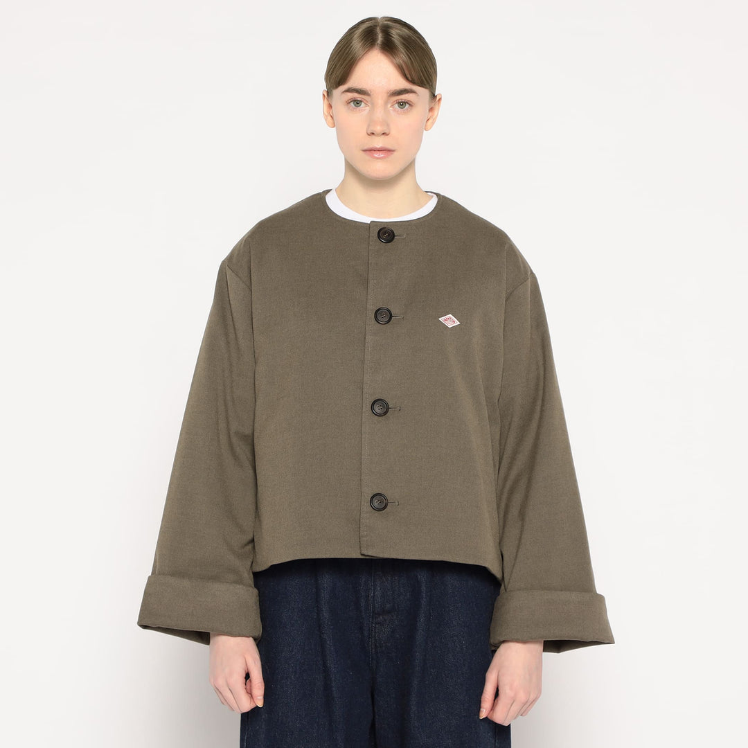 WOMEN'S WOOL LIKE INSULATION COLLARLESS WIDE JACKET