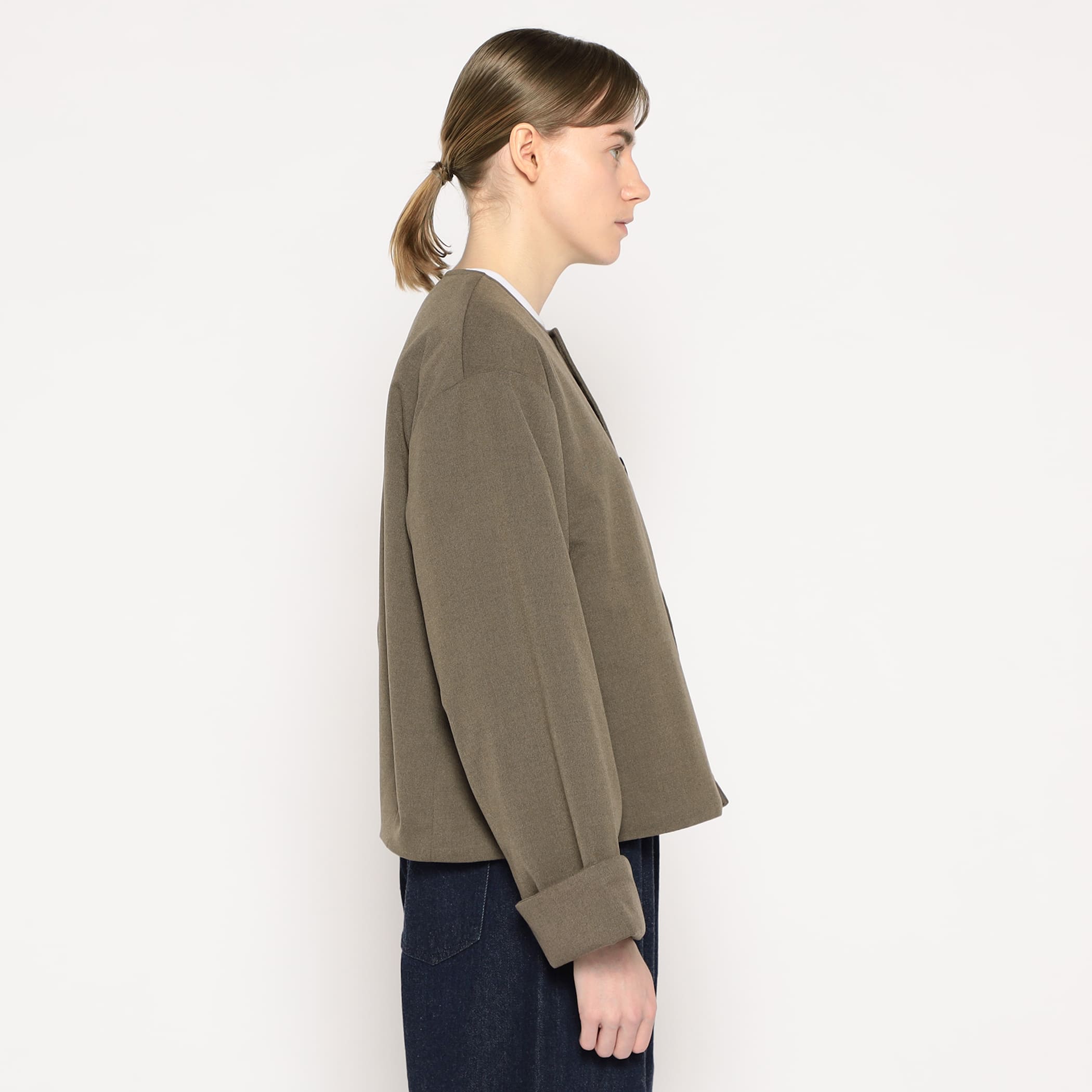 DANTON WOMEN'S WOOL LIKE INSULATION COLLARLESS WIDE JACKET