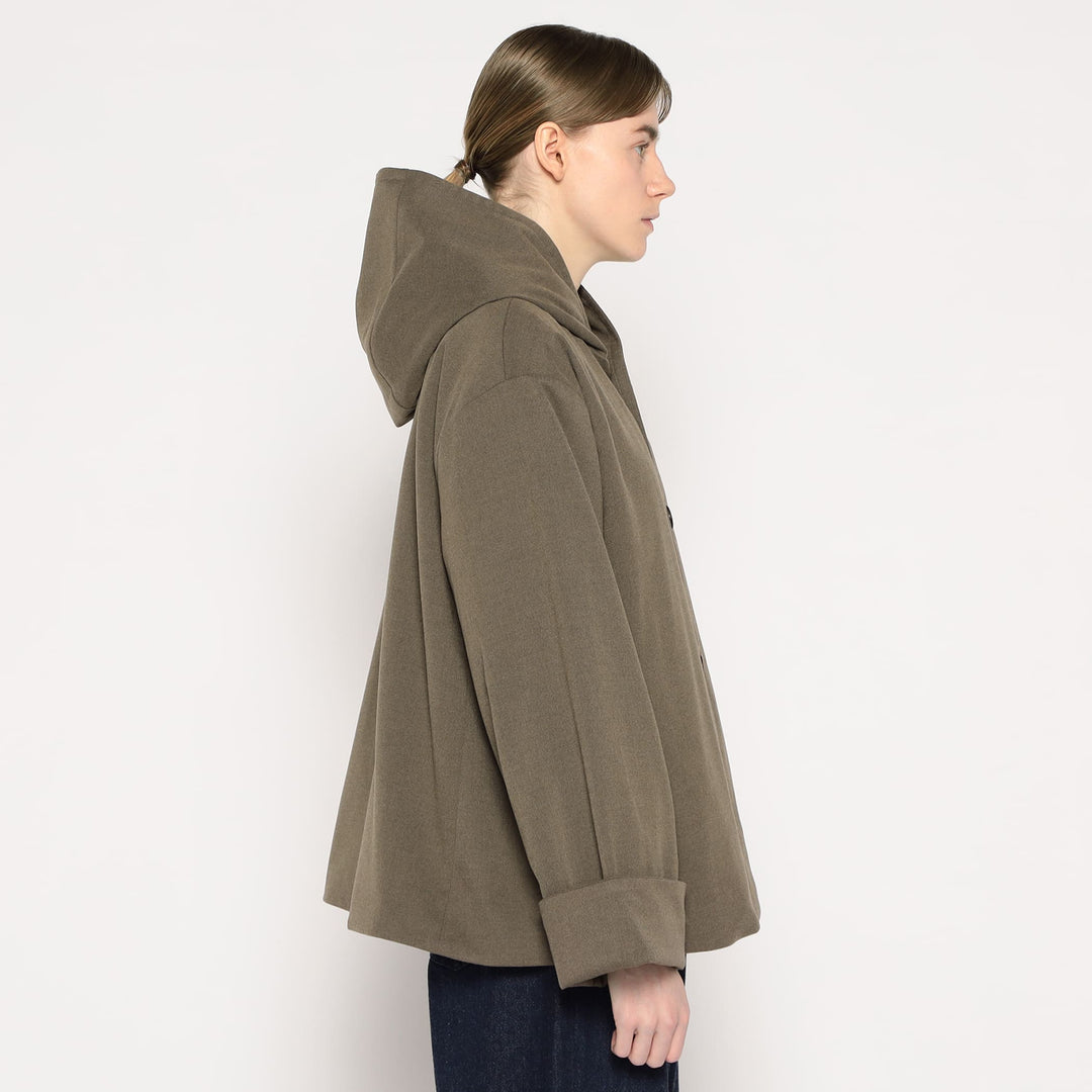 WOMEN'S WOOL LIKE INSULATION HOODED WIDE JACKET