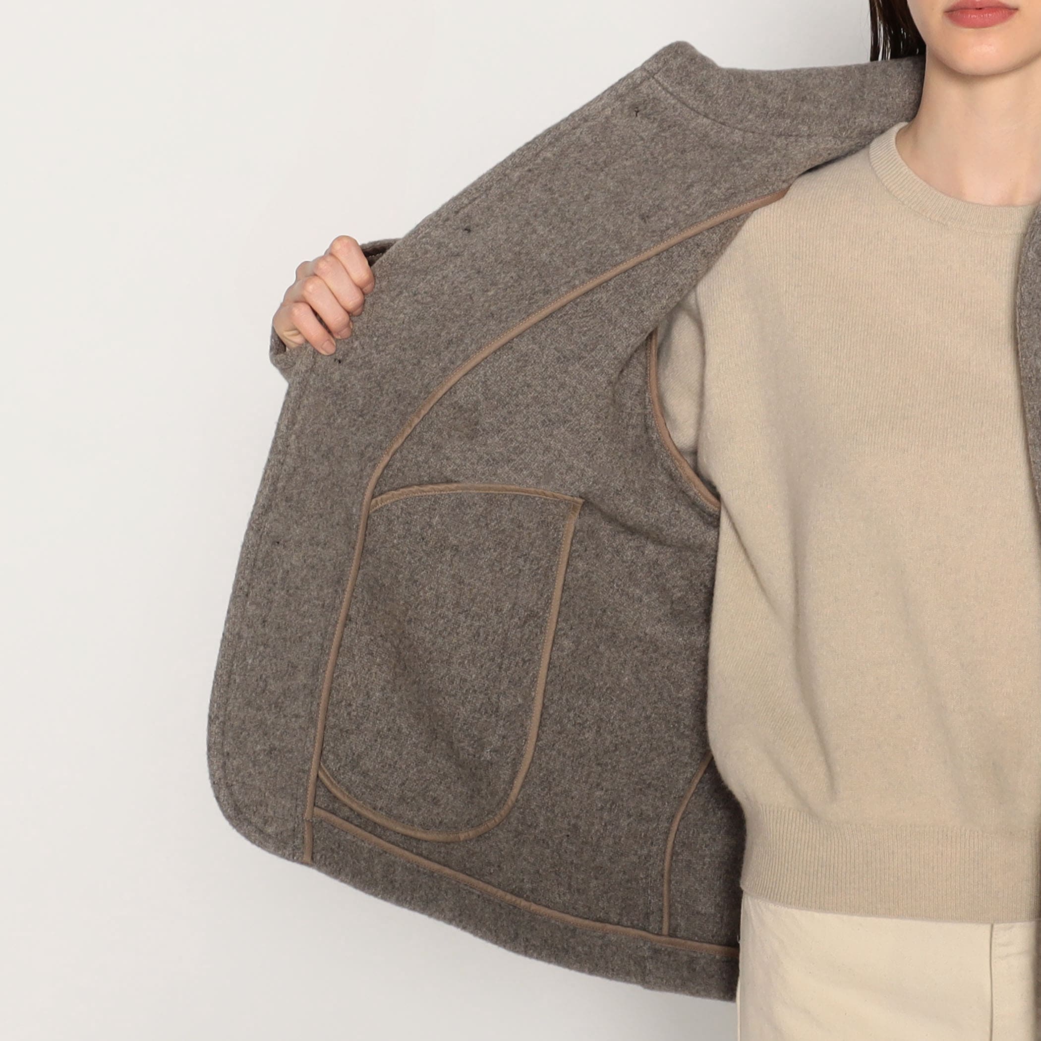 DANTON WOMEN'S WOOL PILE ROUND COLLAR JACKET