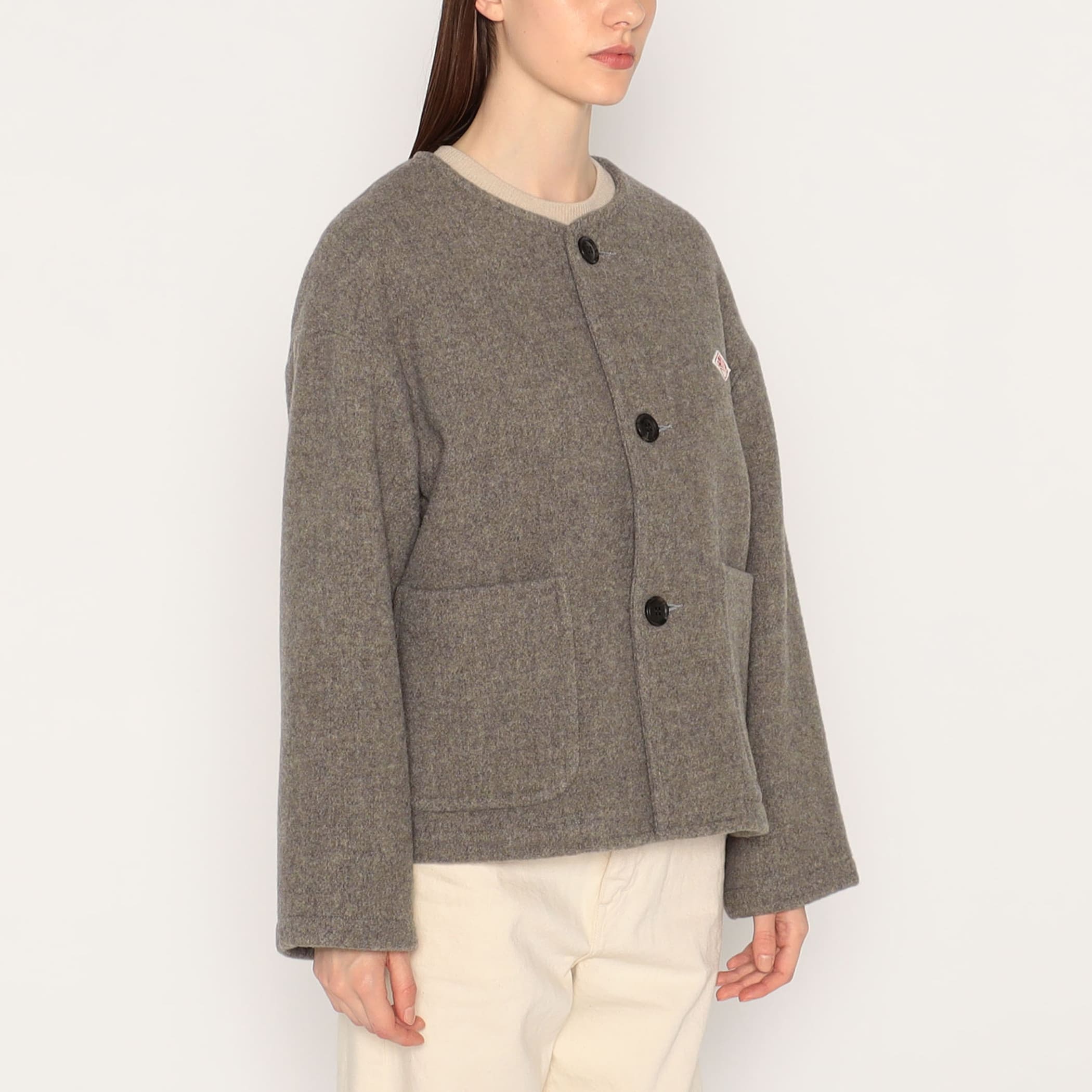 ジャケット・アウター DANTON COLLARLESS JACKET DANTON WOMEN'S WOOL LIGHT PILE COLLARLESS JACKET