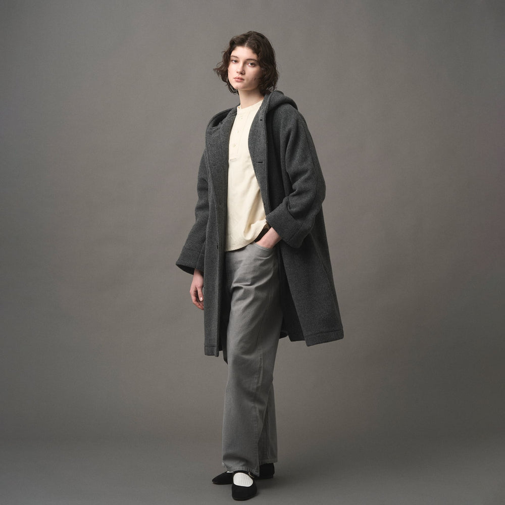 WOMEN'S WOOL LIGHT PILE HOODED COAT