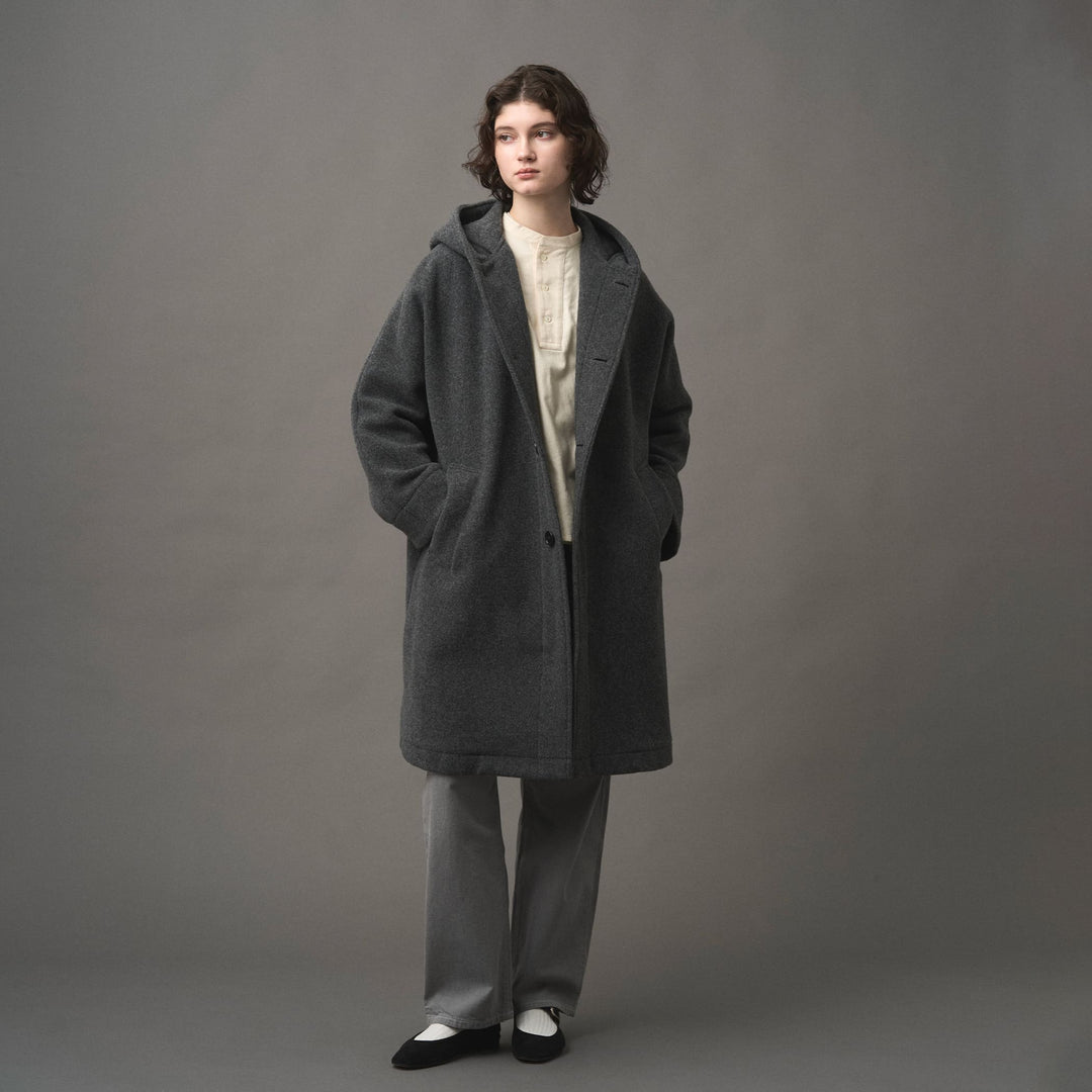 WOMEN'S WOOL LIGHT PILE HOODED COAT