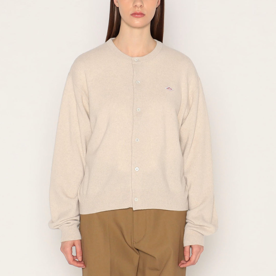 WOMEN'S LAMBSWOOL CREW NECK KNIT CARDIGAN