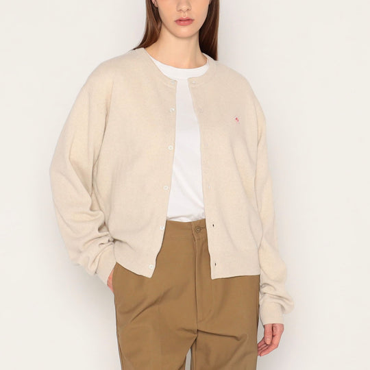 WOMEN'S LAMBSWOOL CREW NECK KNIT CARDIGAN