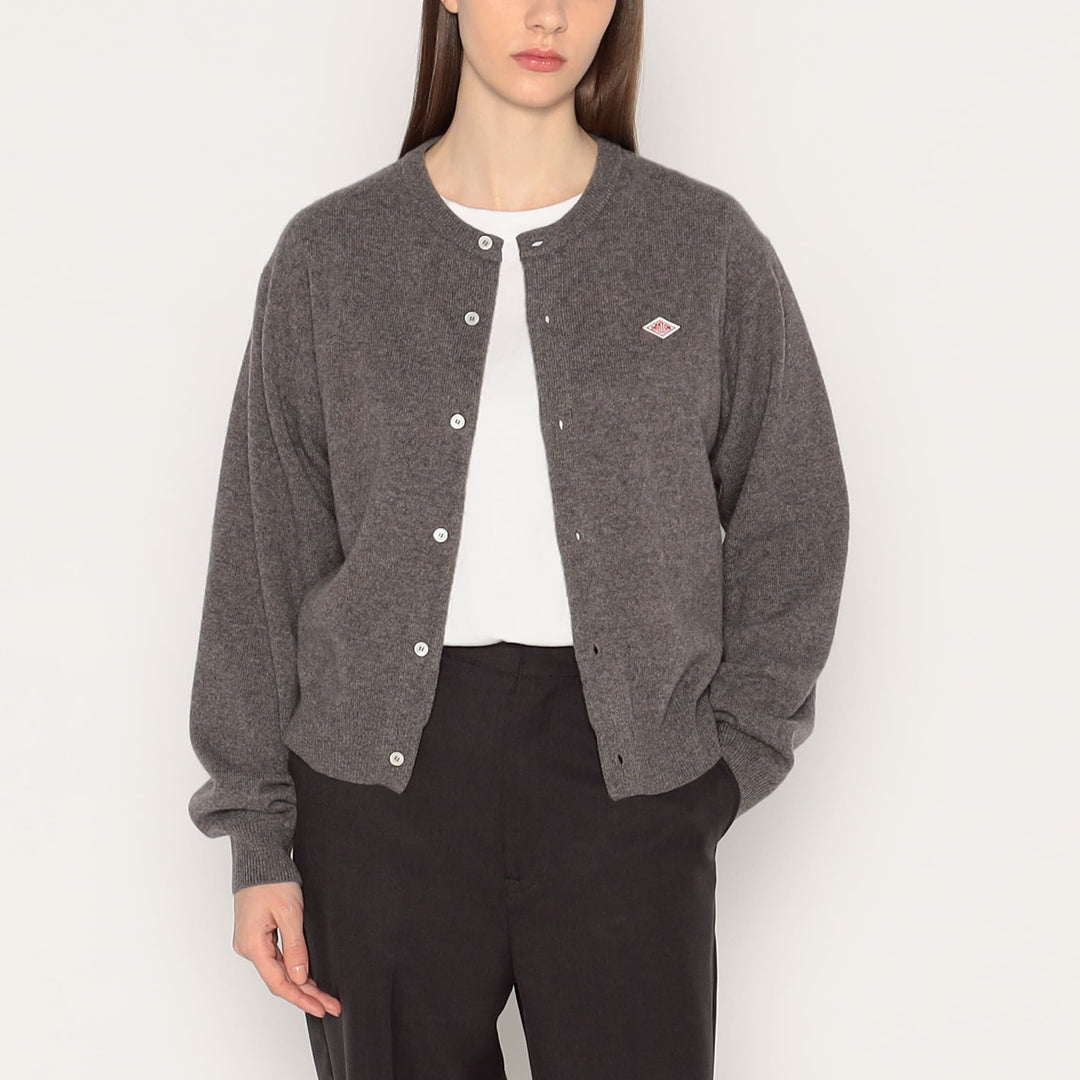 WOMEN'S LAMBSWOOL CREW NECK KNIT CARDIGAN