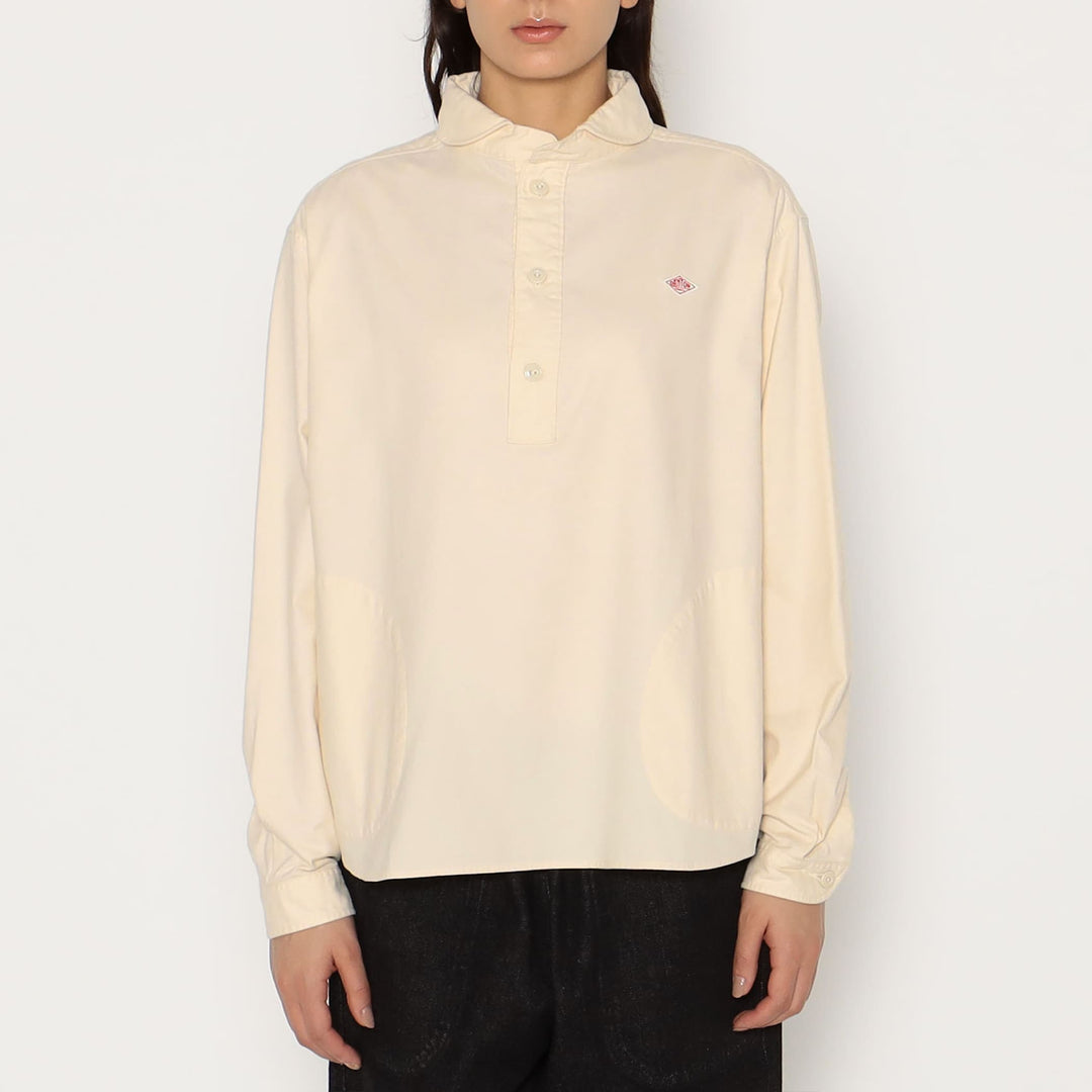 WOMEN'S COTTON FLANNEL ROUND COLLAR PULLOVER SHIRT