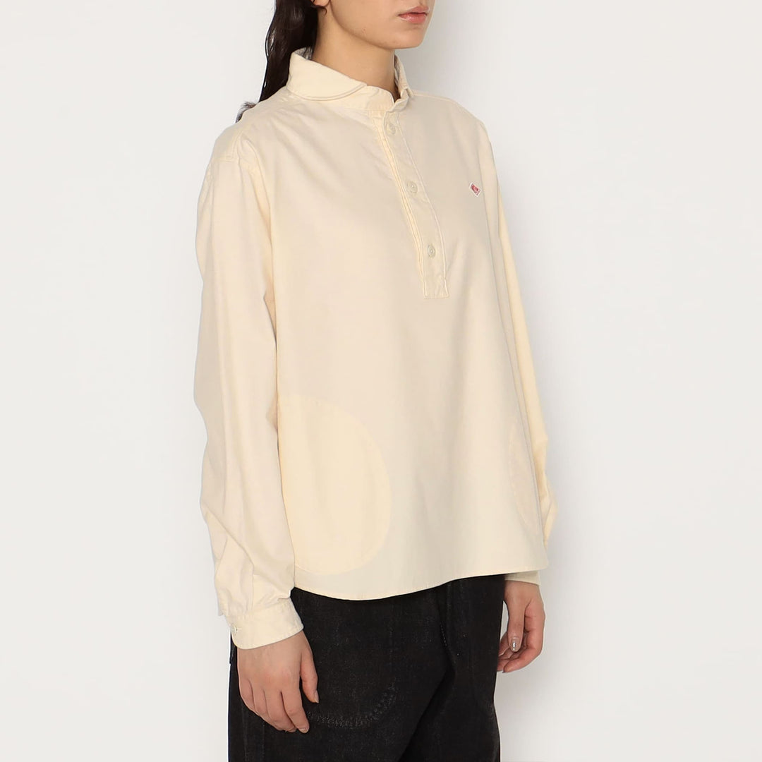 WOMEN'S COTTON FLANNEL ROUND COLLAR PULLOVER SHIRT