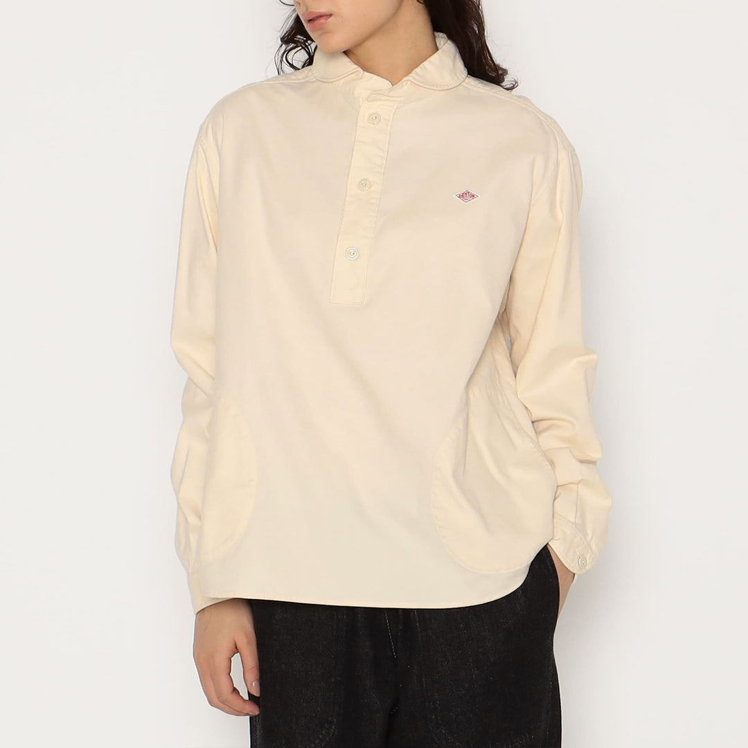 WOMEN'S COTTON FLANNEL ROUND COLLAR PULLOVER SHIRT