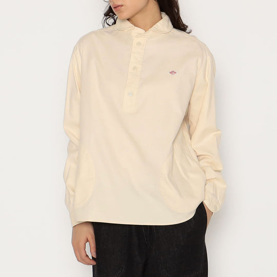 WOMEN'S COTTON FLANNEL ROUND COLLAR PULLOVER SHIRT