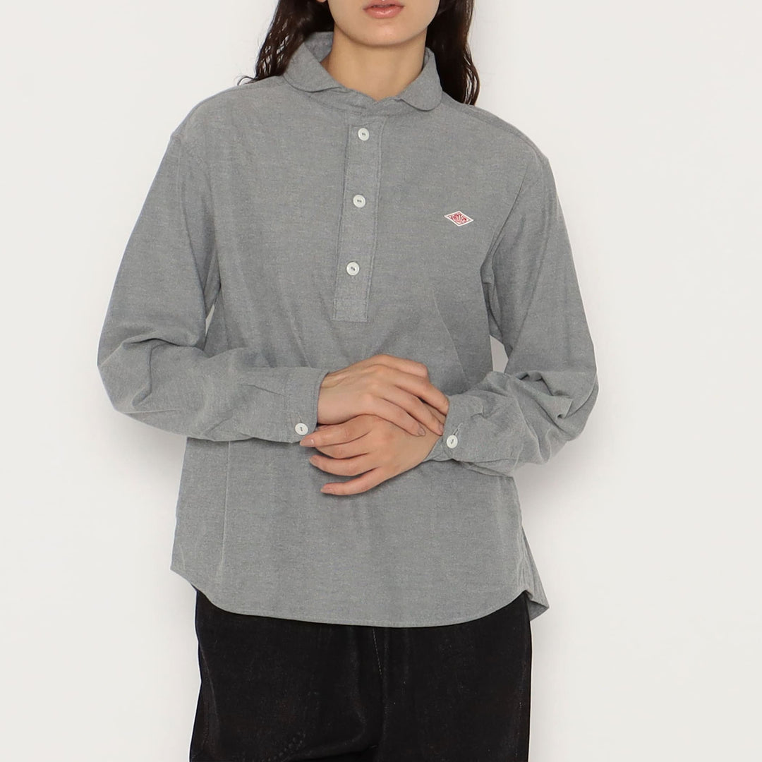 WOMEN'S COTTON FLANNEL ROUND COLLAR PULLOVER SHIRT