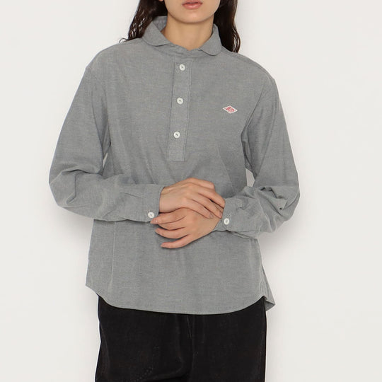 WOMEN'S COTTON FLANNEL ROUND COLLAR PULLOVER SHIRT