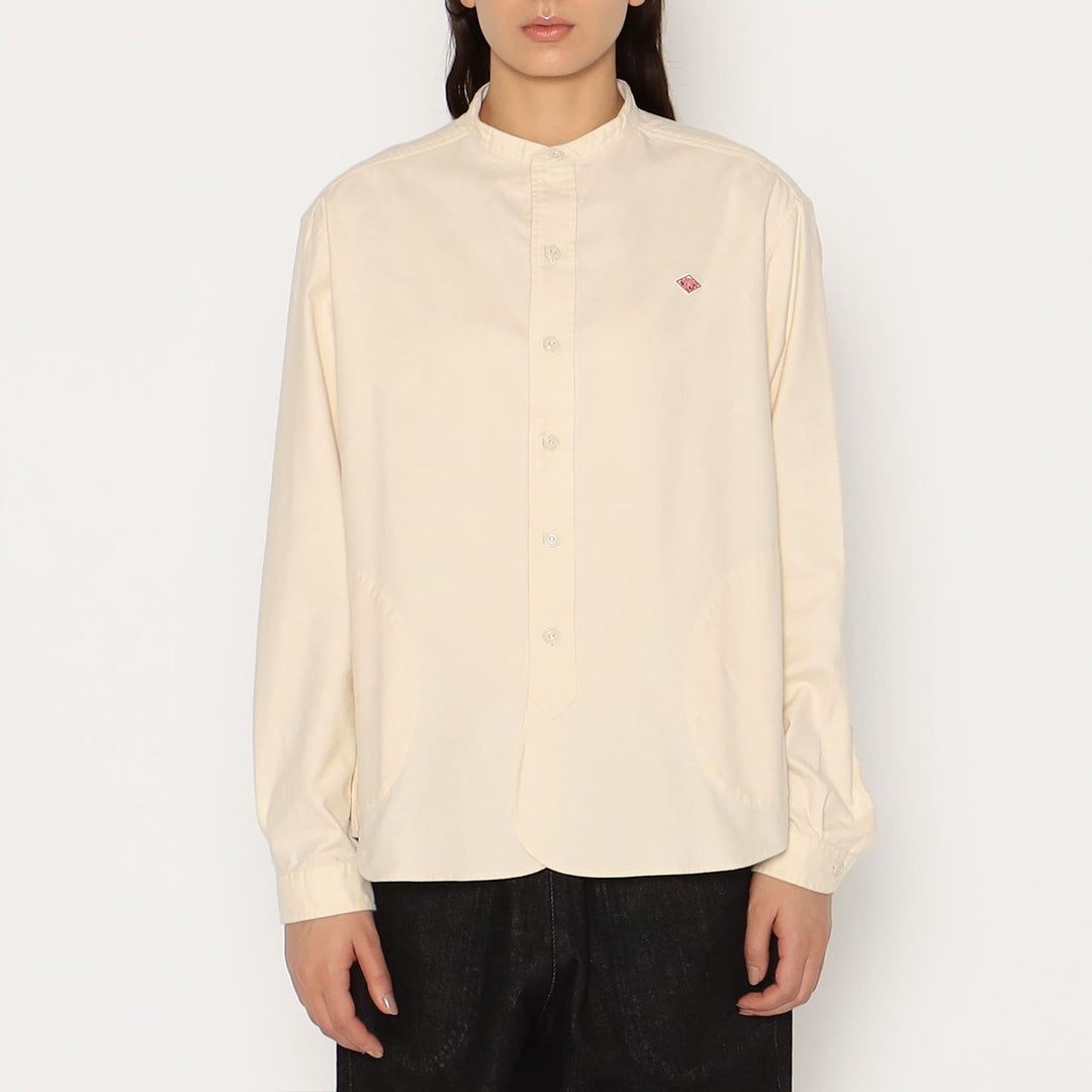 WOMEN'S COTTON FLANNEL BAND COLLAR SHIRT