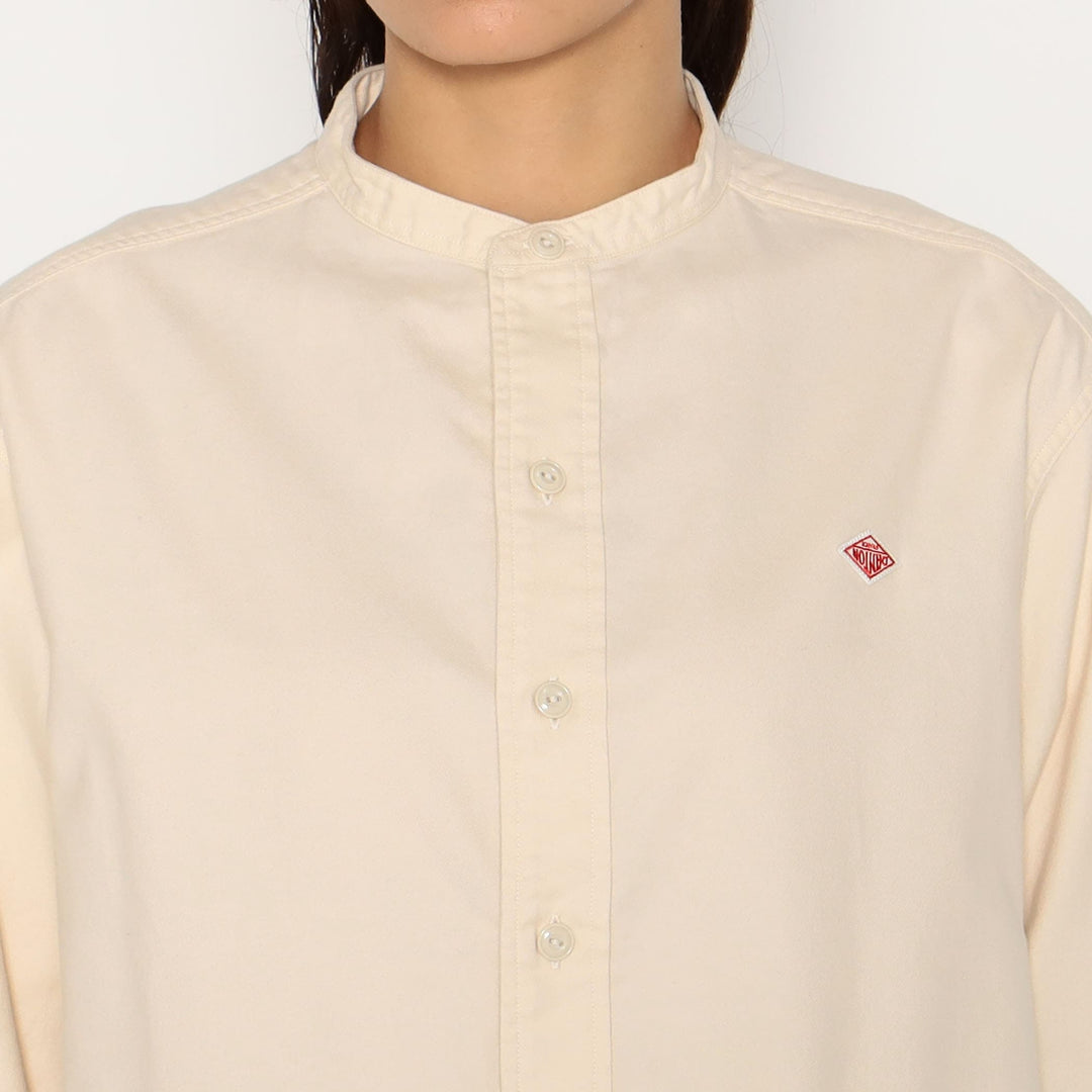WOMEN'S COTTON FLANNEL BAND COLLAR SHIRT