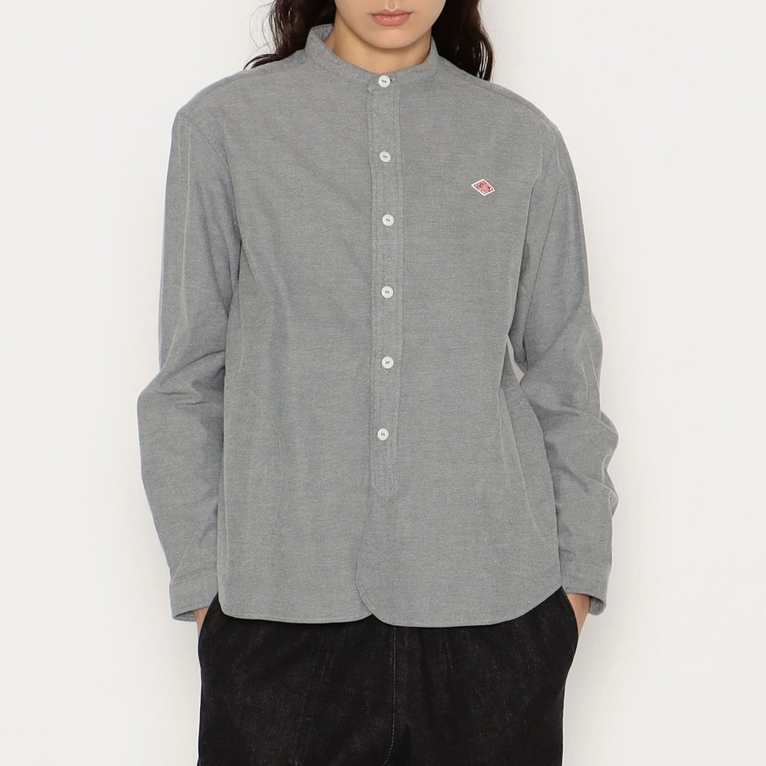 WOMEN'S COTTON FLANNEL BAND COLLAR SHIRT