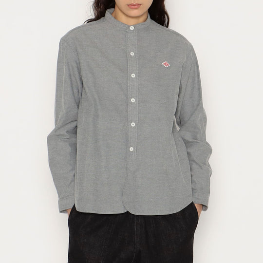 WOMEN'S COTTON FLANNEL BAND COLLAR SHIRT