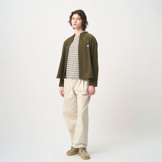 WOMEN'S CORDUROY BAND COLLAR SHIRT