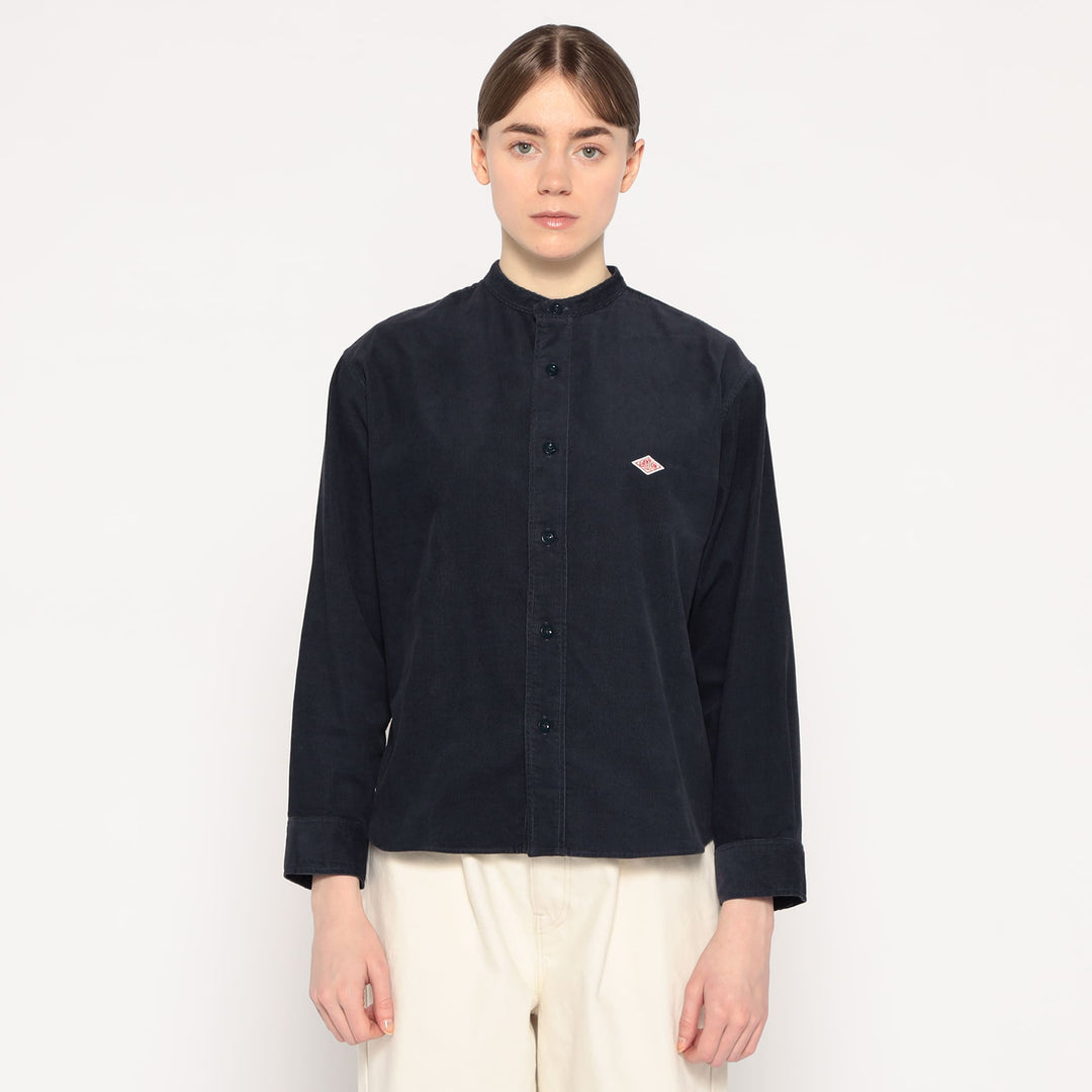 WOMEN'S CORDUROY BAND COLLAR SHIRT