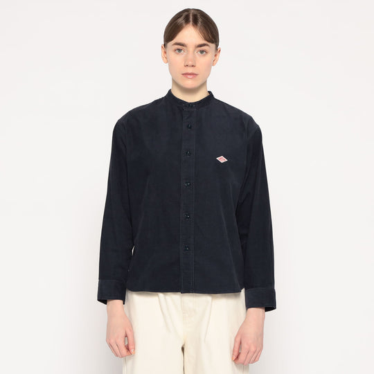 WOMEN'S CORDUROY BAND COLLAR SHIRT