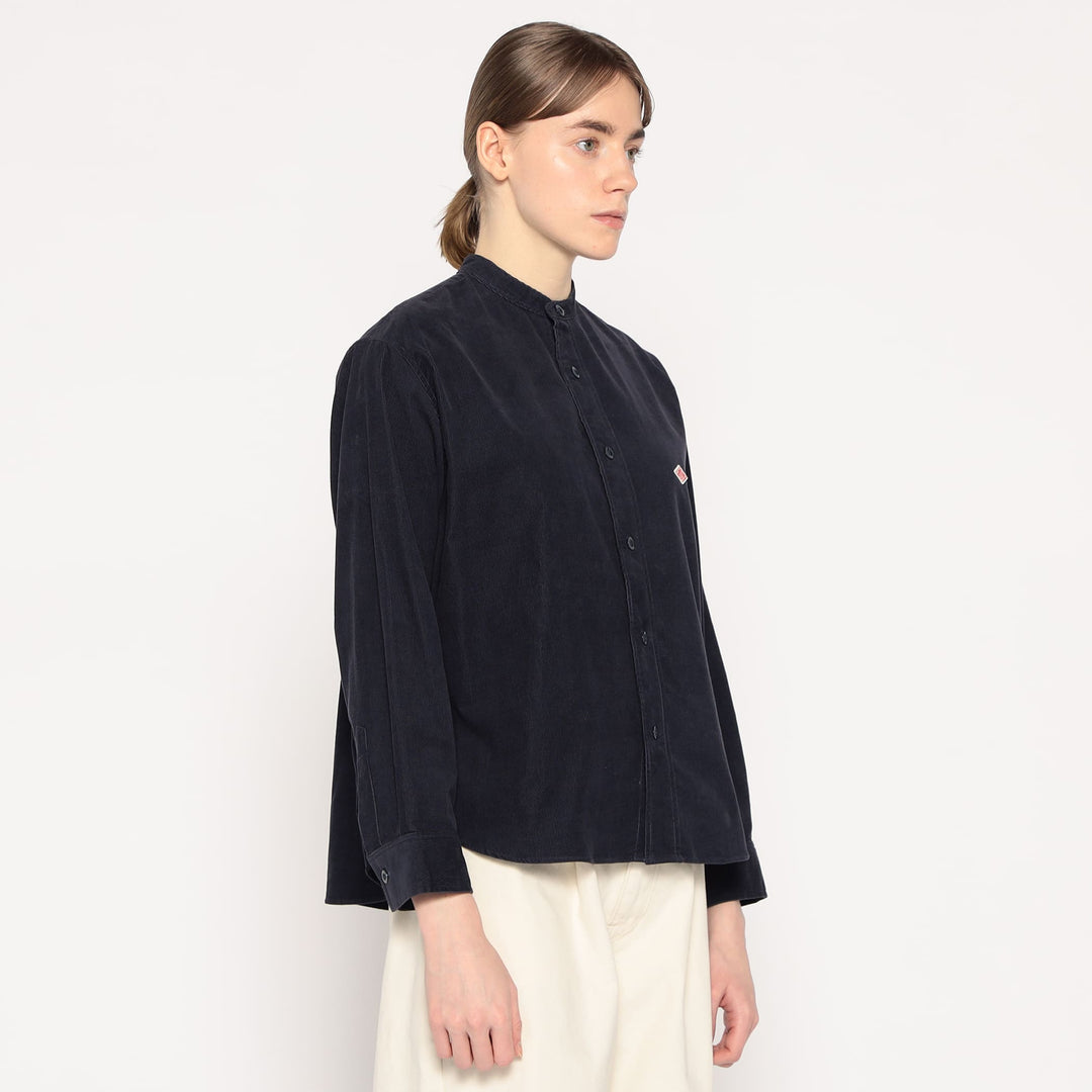 WOMEN'S CORDUROY BAND COLLAR SHIRT