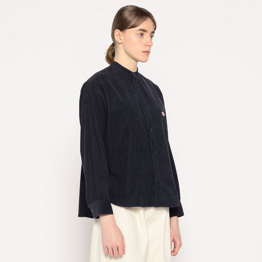 WOMEN'S CORDUROY BAND COLLAR SHIRT
