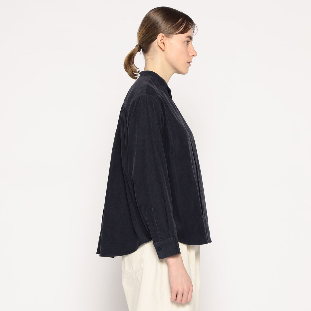 WOMEN'S CORDUROY BAND COLLAR SHIRT