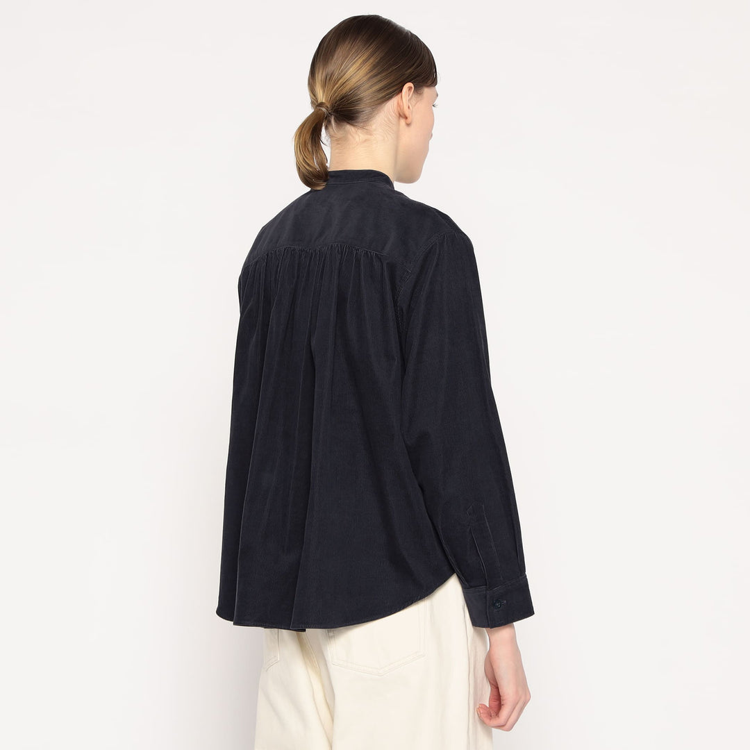 WOMEN'S CORDUROY BAND COLLAR SHIRT