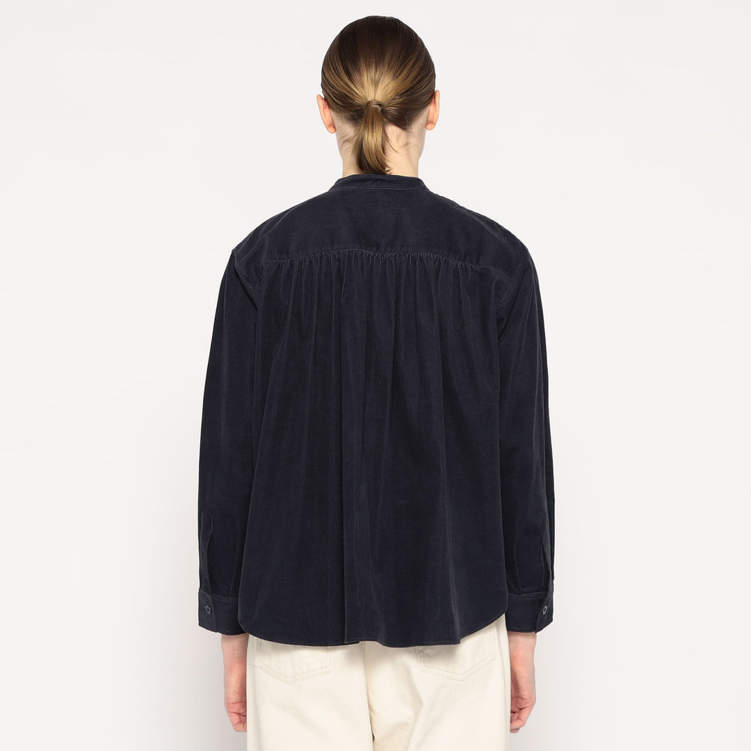 WOMEN'S CORDUROY BAND COLLAR SHIRT