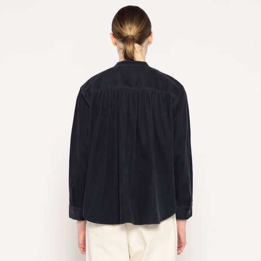 WOMEN'S CORDUROY BAND COLLAR SHIRT