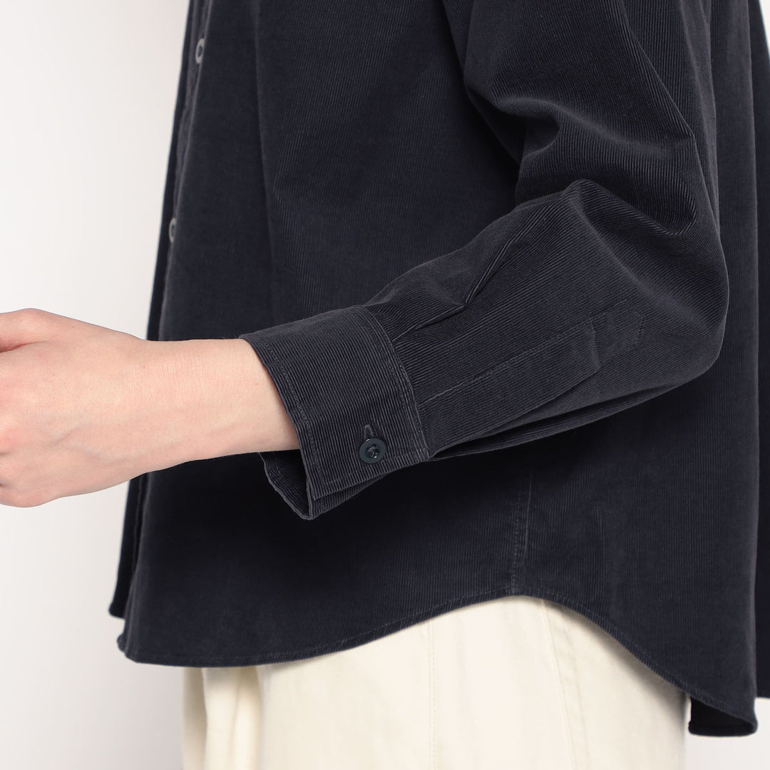 WOMEN'S CORDUROY BAND COLLAR SHIRT